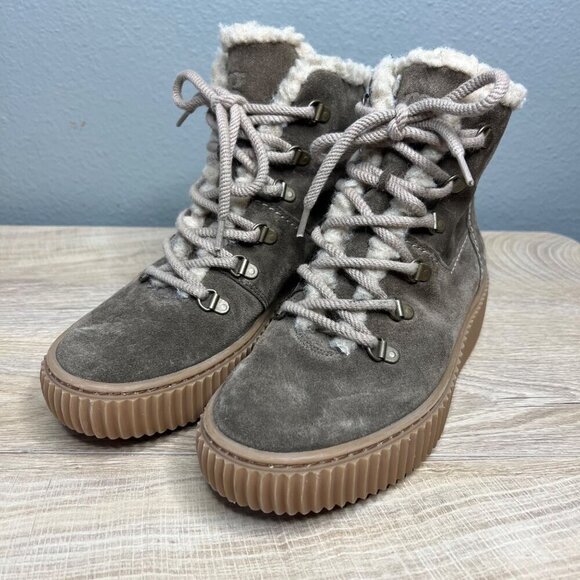 Paul Green Lace Up Platform Hiking Ankle Boots Tan Suede Gorpcore Size 6.5 US - Picture 3 of 11